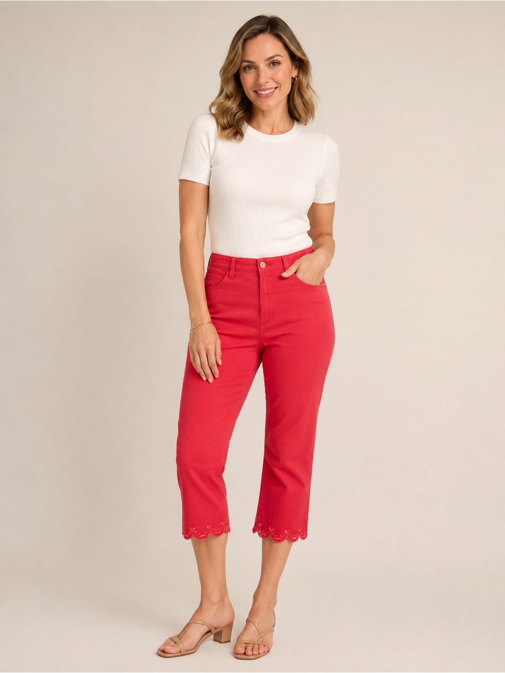 Gloria Vanderbilt NWT Capri Pants Stretch Raspberry Hot Pink Scalloped Hems Sz 8 - Picture 10 of 10